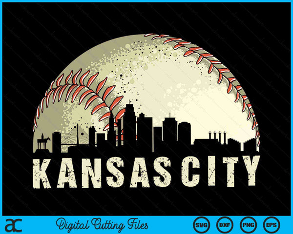 Vintage Kansas City Cityscape Baseball Lover SVG PNG Cutting Printable Files