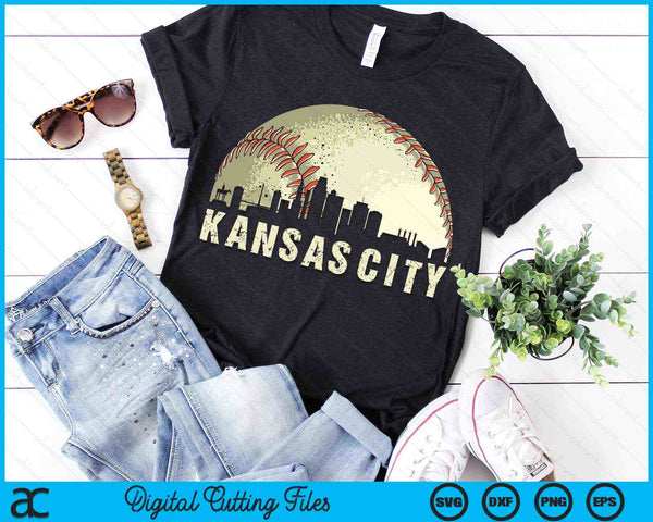 Vintage Kansas City Cityscape Baseball Lover SVG PNG Cutting Printable Files