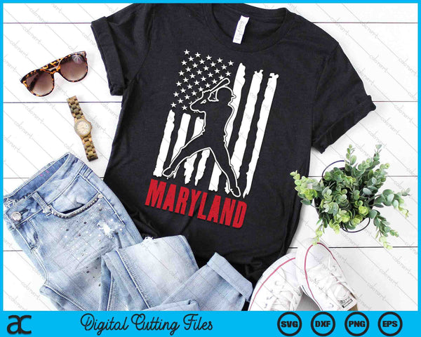 Vintage Maryland American Flag Distressed Baseball SVG PNG Digital Cutting Files