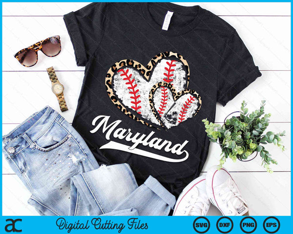 Vintage Maryland Baseball Leopard Heart Baseball Fans SVG PNG Digital Cutting Files