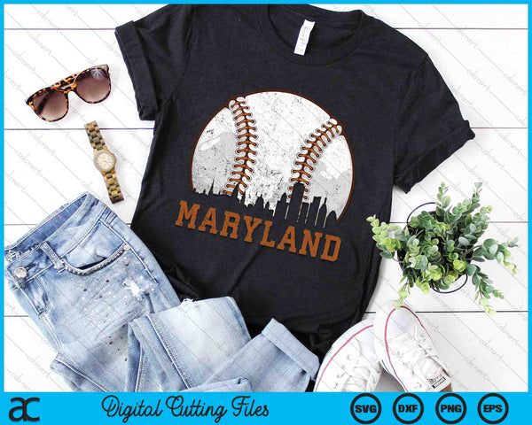 Vintage Maryland Cityscape Baseball SVG PNG Digital Printable Files