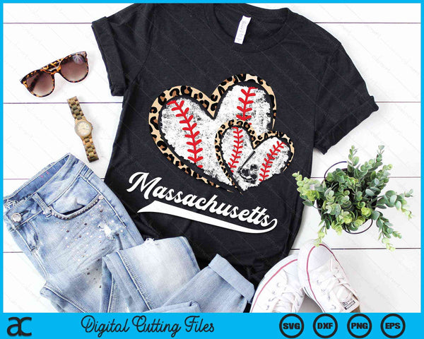 Vintage Massachusetts Baseball Leopard Heart Baseball Fans SVG PNG Digital Cutting Files