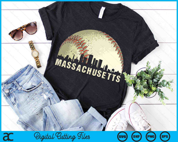 Vintage Massachusetts Cityscape Baseball Lover SVG PNG Cutting Printable Files