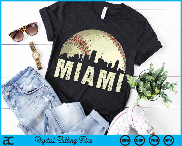 Vintage Miami Cityscape Baseball Lover SVG PNG Cutting Printable Files