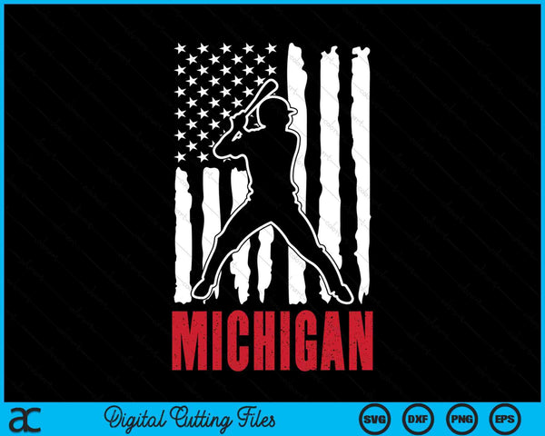 Vintage Michigan American Flag Distressed Baseball SVG PNG Digital Cutting Files