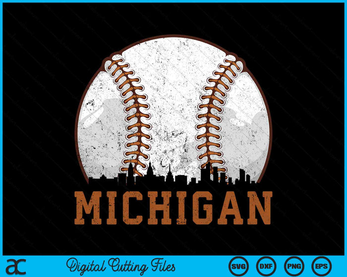 Vintage Michigan Cityscape Baseball SVG PNG Digital Printable Files Vintage Michigan Cityscape Baseball SVG PNG Digital Printable Files