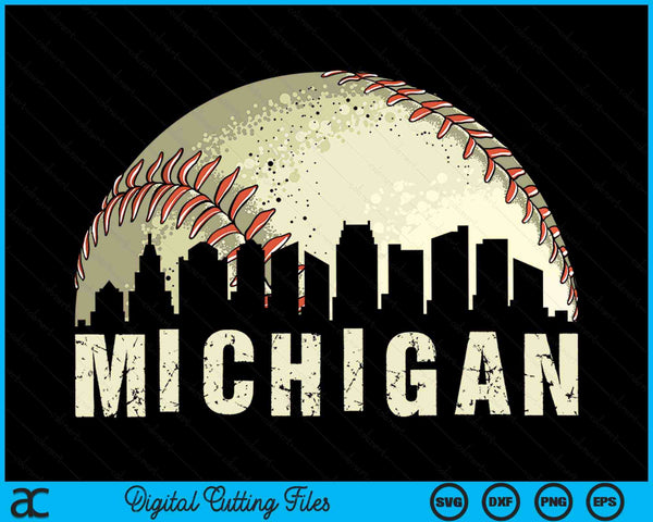 Vintage Michigan Cityscape Baseball Lover SVG PNG Cutting Printable Files