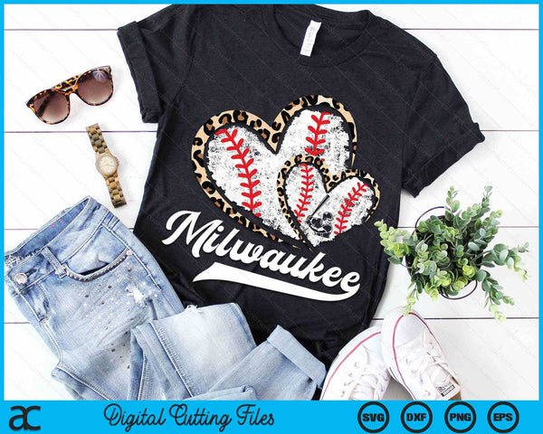 Vintage Milwaukee Baseball Leopard Heart Baseball Fans SVG PNG Digital Cutting Files