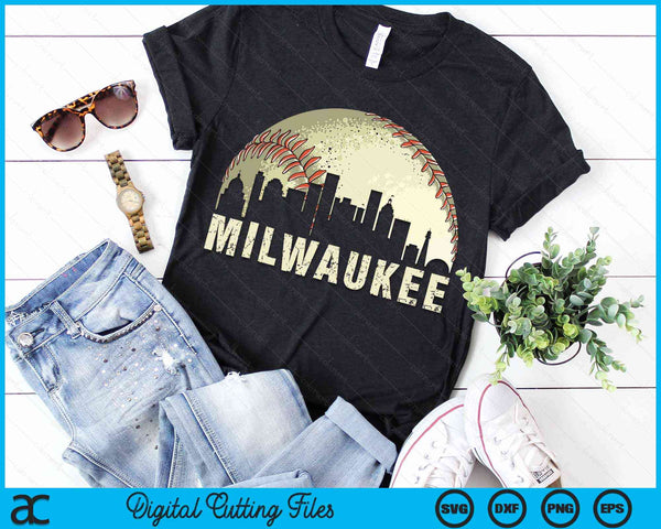 Vintage Milwaukee Cityscape Baseball Lover SVG PNG Digital Cutting Files