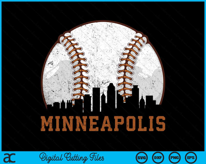 Vintage Minneapolis Cityscape Baseball SVG PNG Digital Printable Files Vintage Minneapolis Cityscape Baseball SVG PNG Digital Printable Files
