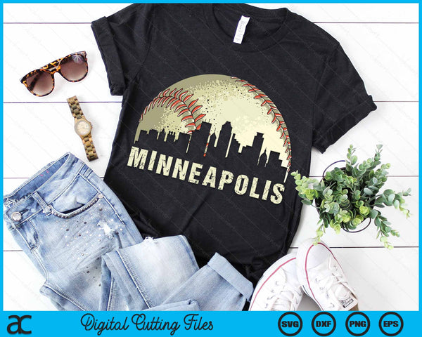 Vintage Minneapolis Cityscape Baseball Lover SVG PNG Cutting Printable Files
