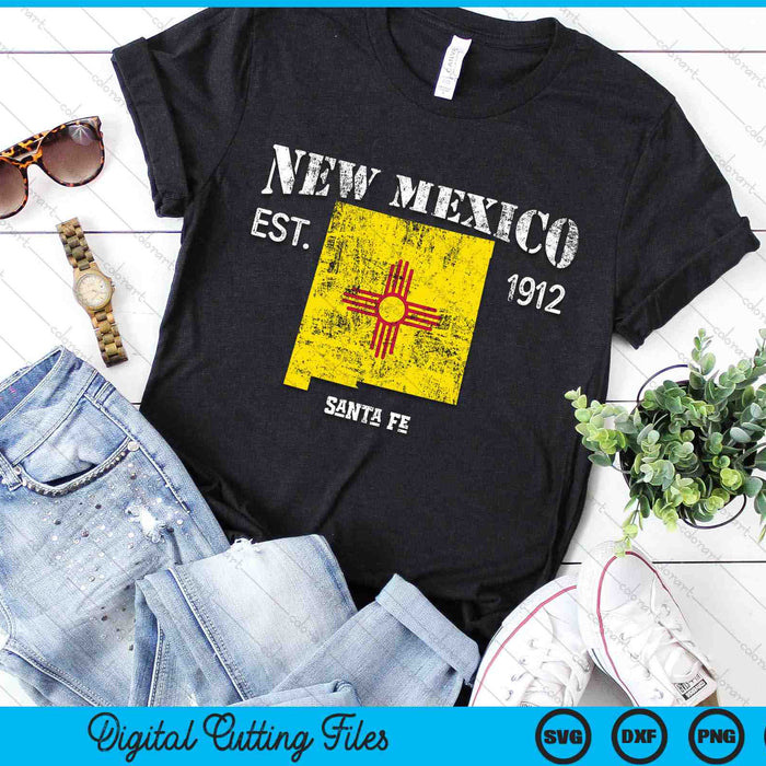 Vintage New Mexico US State Flag and Map Santa Fe SVG PNG Digital Cutting Files Vintage New Mexico US State Flag and Map Santa Fe SVG PNG Digital Cutting Files