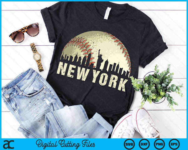 Vintage New York Cityscape Baseball Lover SVG PNG Cutting Printable Files