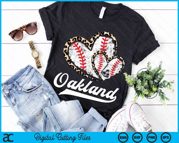 Vintage Oakland Baseball Leopard Heart Baseball Fans SVG PNG Digital Cutting Files