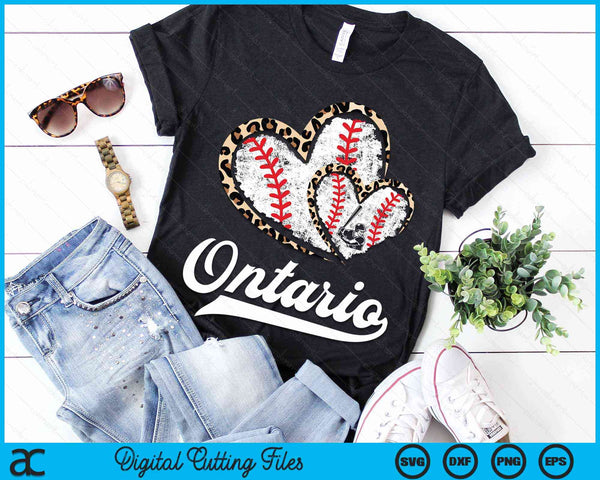 Vintage Ontario Baseball Leopard Heart Baseball Fans SVG PNG Digital Cutting Files