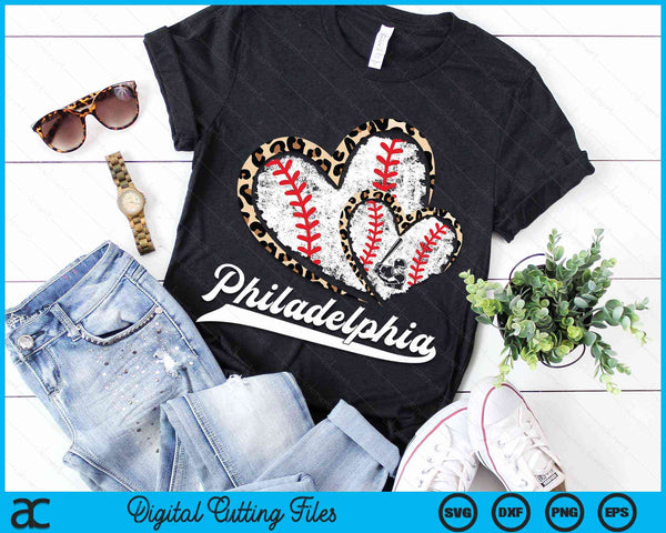 Vintage Philadelphia Baseball Leopard Heart Baseball Fans SVG PNG Digital Cutting Files