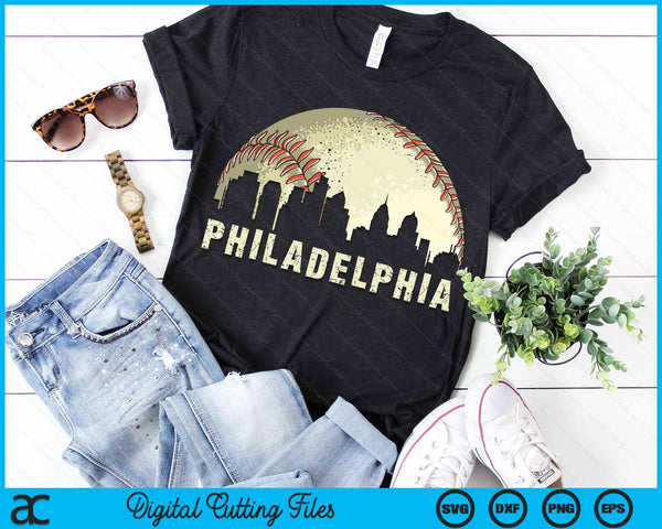 Vintage Philadelphia Cityscape Baseball Lover SVG PNG Cutting Printable Files