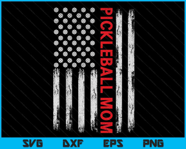 Vintage Pickleball Mom USA Flag SVG PNG Digital Printable Files