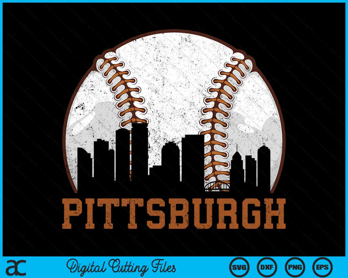 Vintage Pittsburgh Cityscape Baseball SVG PNG Digital Printable Files Vintage Pittsburgh Cityscape Baseball SVG PNG Digital Printable Files