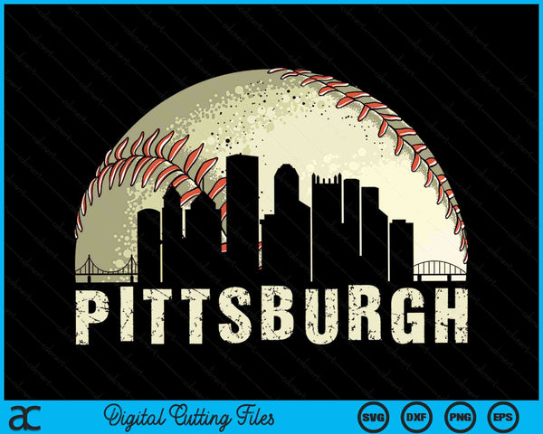 Vintage Pittsburgh Cityscape Baseball Lover SVG PNG Digital Cutting Files
