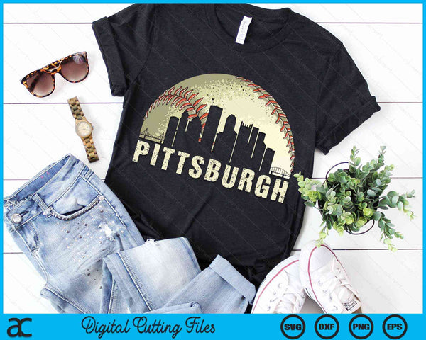 Vintage Pittsburgh Cityscape Baseball Lover SVG PNG Digital Cutting Files