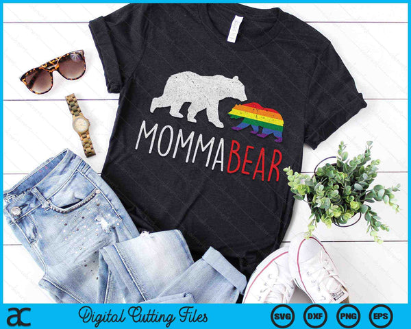 Vintage Rainbow Mama Bear Hug Love Support Parent Pride LGBT SVG PNG Digital Cutting Files