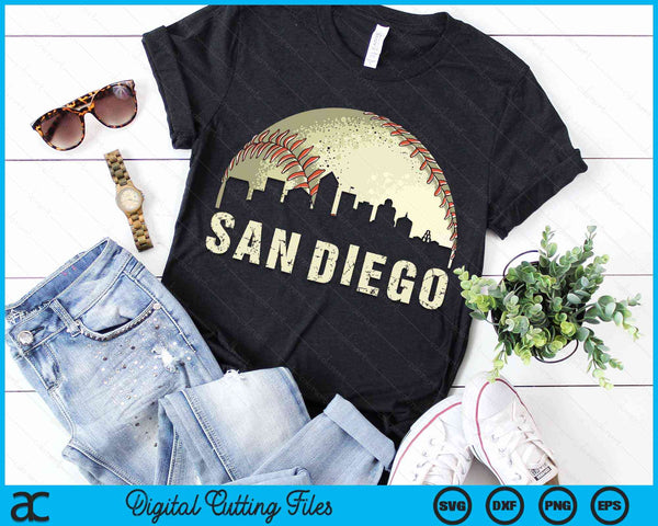 Vintage San Diego Cityscape Baseball Lover SVG PNG Digital Cutting Files
