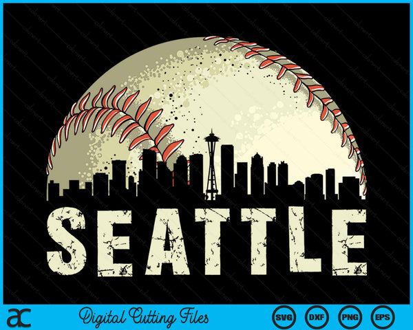Vintage Seattle Cityscape Baseball Lover SVG PNG Cutting Printable Files