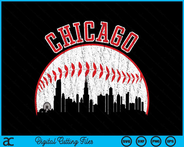 Vintage Skyline Chicago Baseball SVG PNG Cutting Printable Files