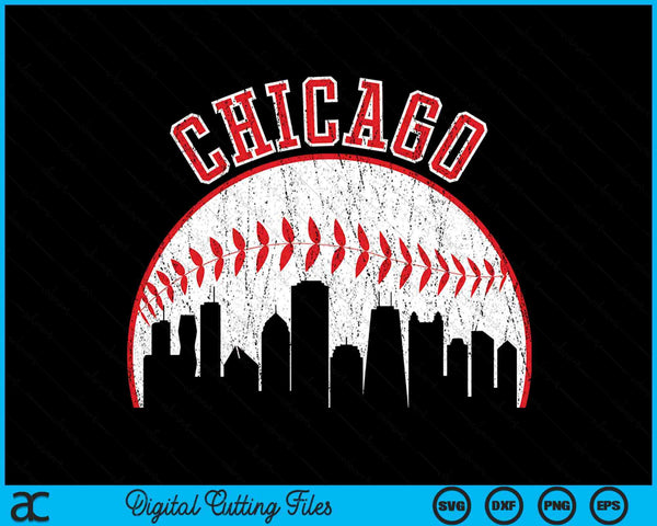Vintage Skyline Chicago Baseball SVG PNG Digital Cutting Files