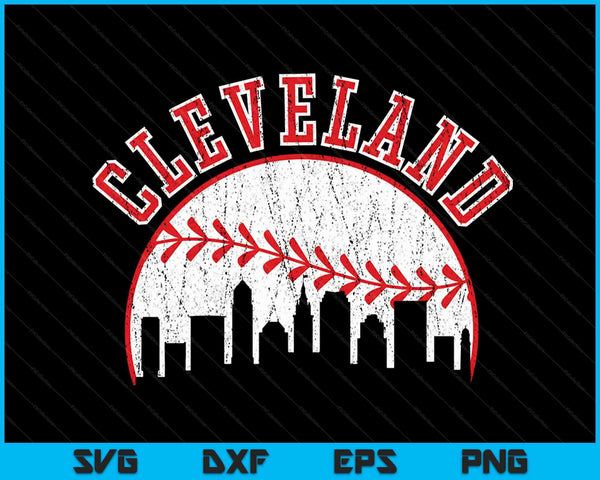 Vintage Skyline Cleveland Baseball SVG PNG Digital Cutting Files