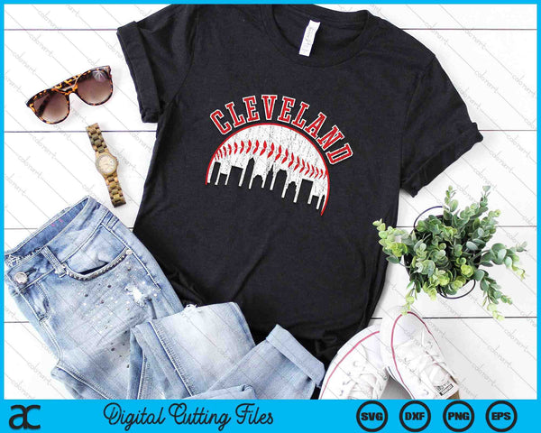 Vintage Skyline Cleveland Baseball SVG PNG Cutting Printable Files