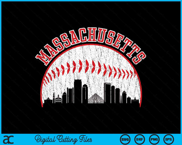 Vintage Skyline Massachusetts Baseball SVG PNG Digital Cutting Files