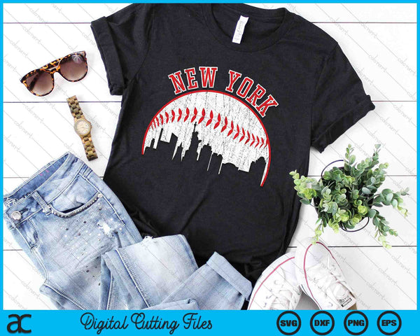 Vintage Skyline New York Baseball SVG PNG Digital Cutting Files