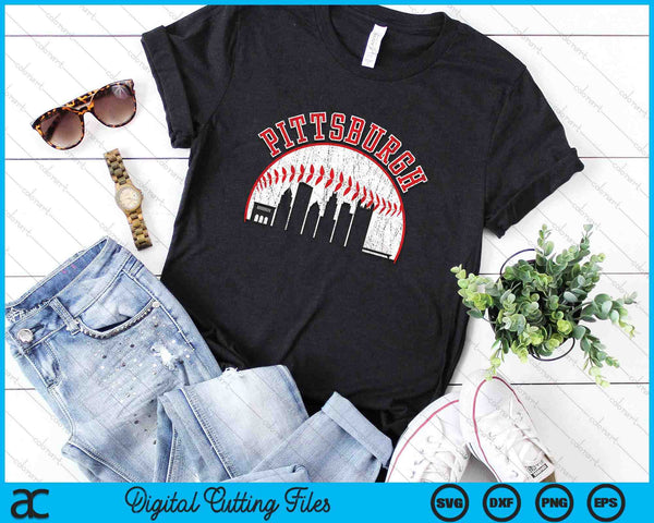 Vintage Skyline Pittsburgh Baseball SVG PNG Digital Cutting Files
