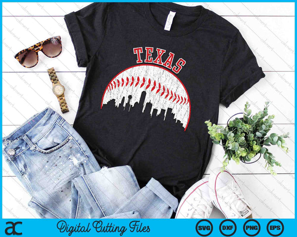 Vintage Skyline Texas Baseball SVG PNG Digital Cutting Files