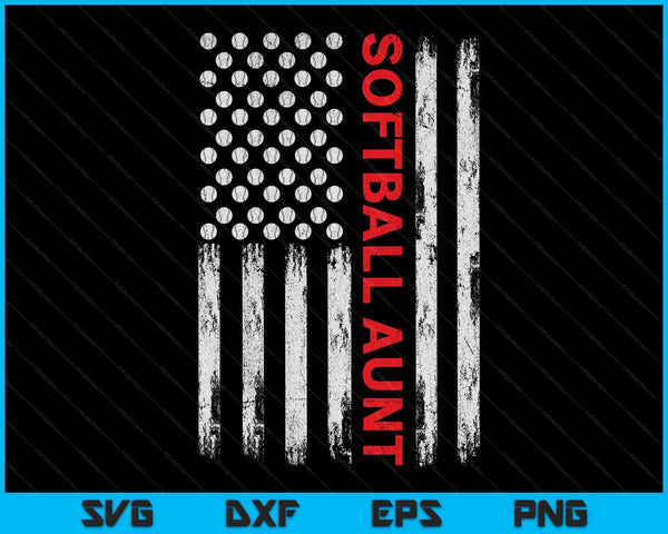 Vintage Softball Aunt USA Flag SVG PNG Digital Printable Files