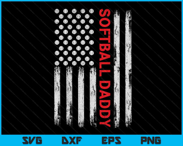 Vintage Softball Daddy USA Flag SVG PNG Digital Printable Files