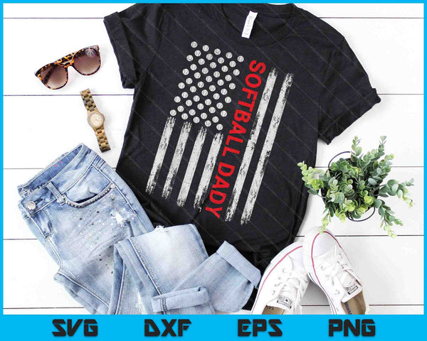 Vintage Softball Dady USA Flag SVG PNG Digital Printable Files
