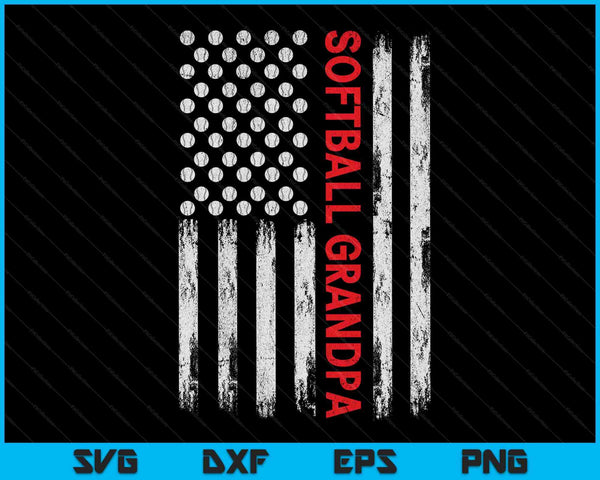 Vintage Softball Grandpa USA Flag SVG PNG Digital Printable Files