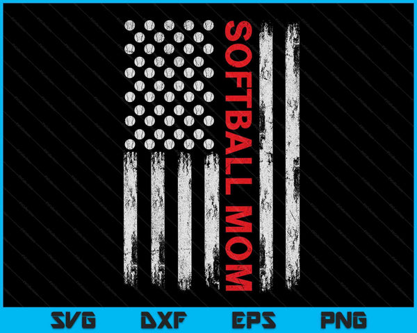 Vintage Softball Mom USA Flag SVG PNG Digital Printable Files