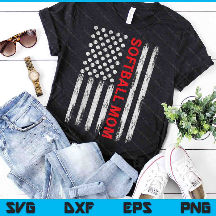 Vintage Softball Mom USA Flag SVG PNG Digital Printable Files Vintage Softball Mom USA Flag SVG PNG Digital Printable Files