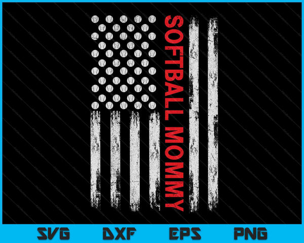 Vintage Softball Mommy USA Flag SVG PNG Digital Printable Files