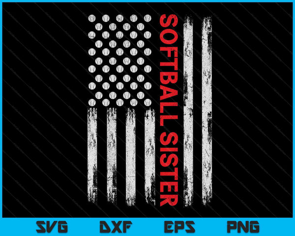Vintage Softball Sister USA Flag SVG PNG Digital Printable Files