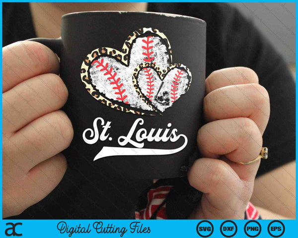 Vintage St.Louis Baseball Leopard Heart Baseball SVG PNG Digital Cutting Files