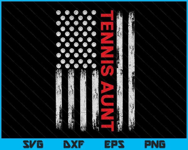 Vintage Tennis Aunt USA Flag SVG PNG Digital Printable Files