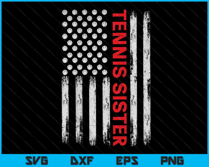 Vintage Tennis Sister USA Flag SVG PNG Digital Printable Files Vintage Tennis Sister USA Flag SVG PNG Digital Printable Files