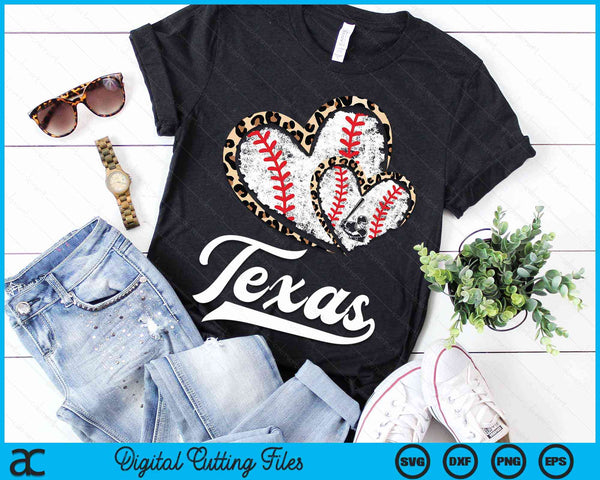 Vintage Texas Baseball Leopard Heart Baseball Fans SVG PNG Digital Cutting Files