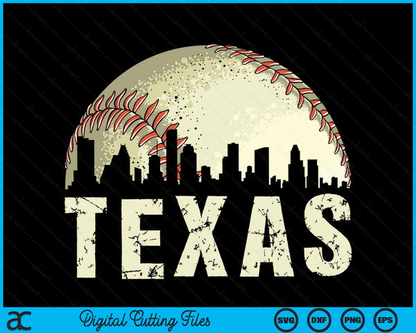 Vintage Texas Cityscape Baseball Lover SVG PNG Cutting Printable Files