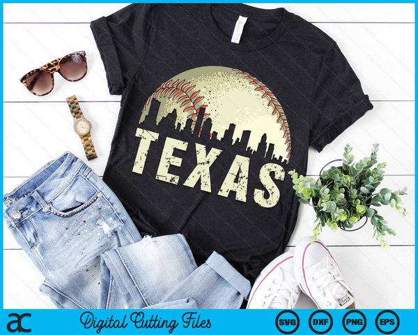 Vintage Texas Cityscape Baseball Lover SVG PNG Cutting Printable Files